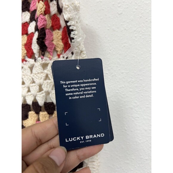 $199 Lucky Brand Granny Square Crochet Dress Knit Colorful/Cream Medium - Picture 4 of 16